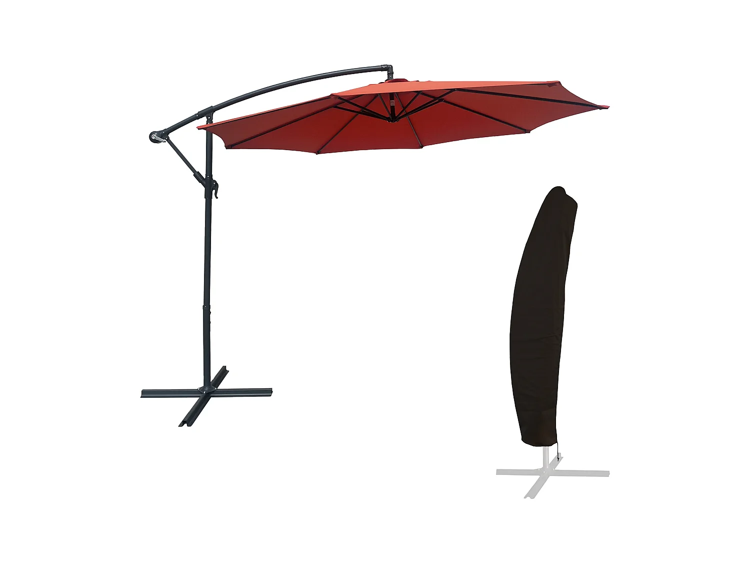 Parasol déporté OAHU rond 3m de diamètre terracotta + housse - HAPPY GARDEN