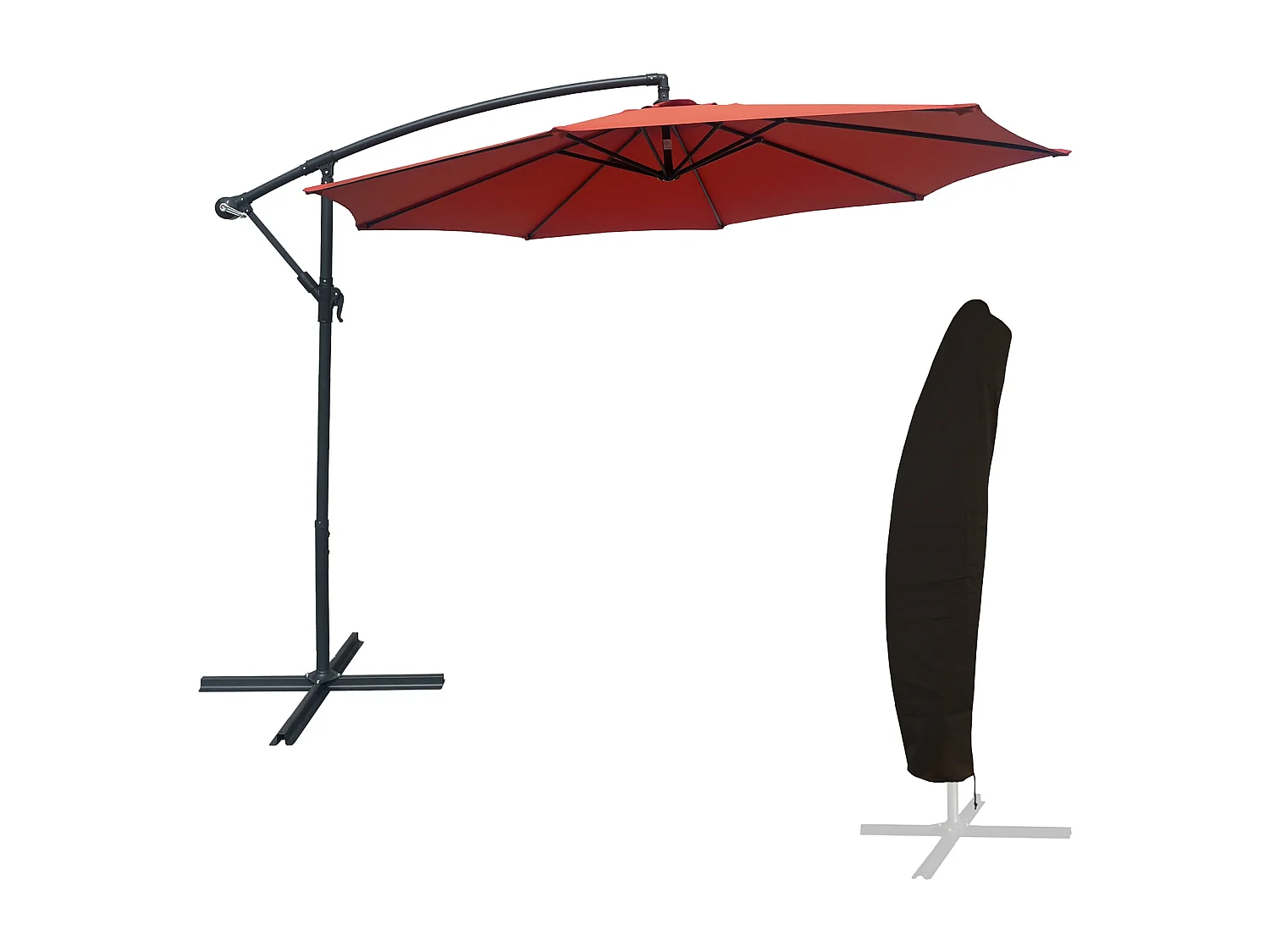 Parasol déporté OAHU rond 3m de diamètre terracotta + housse - HAPPY GARDEN