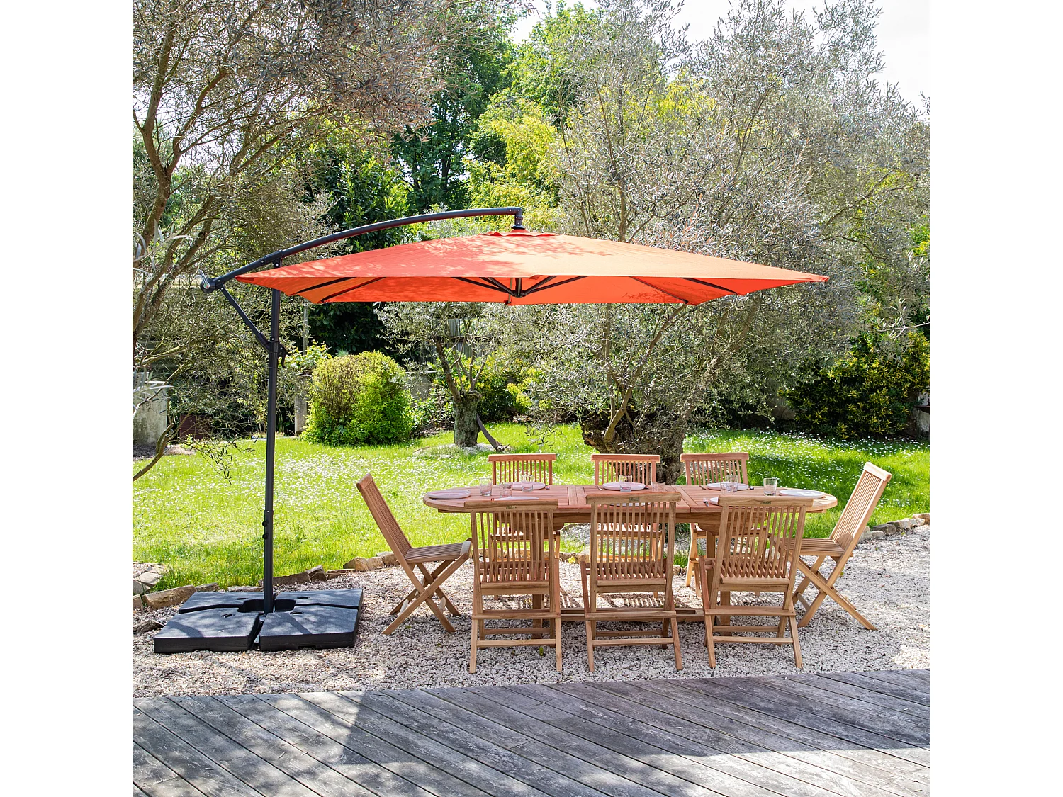 Sombrilla excéntrica MOLOKAI cuadrada 2,7x2,7m terracota + funda