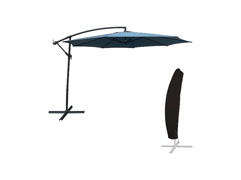 Freistehender Sonnenschirm OAHU rund 3,50m Durchmesser blau grau + Hülle