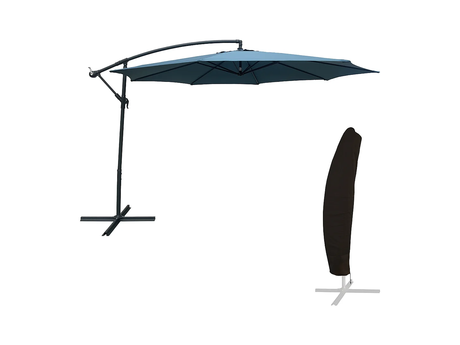 Parasol déporté OAHU rond 3,50m de diamètre bleu gris + housse - HAPPY GARDEN