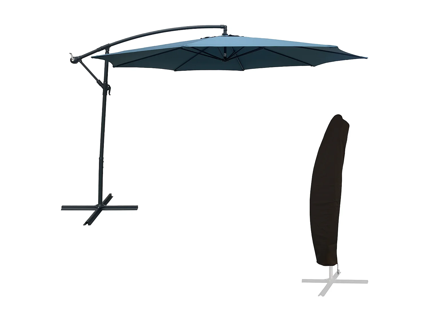 OAHU ronde parasol 3,50m diameter blauw grijs + hoes