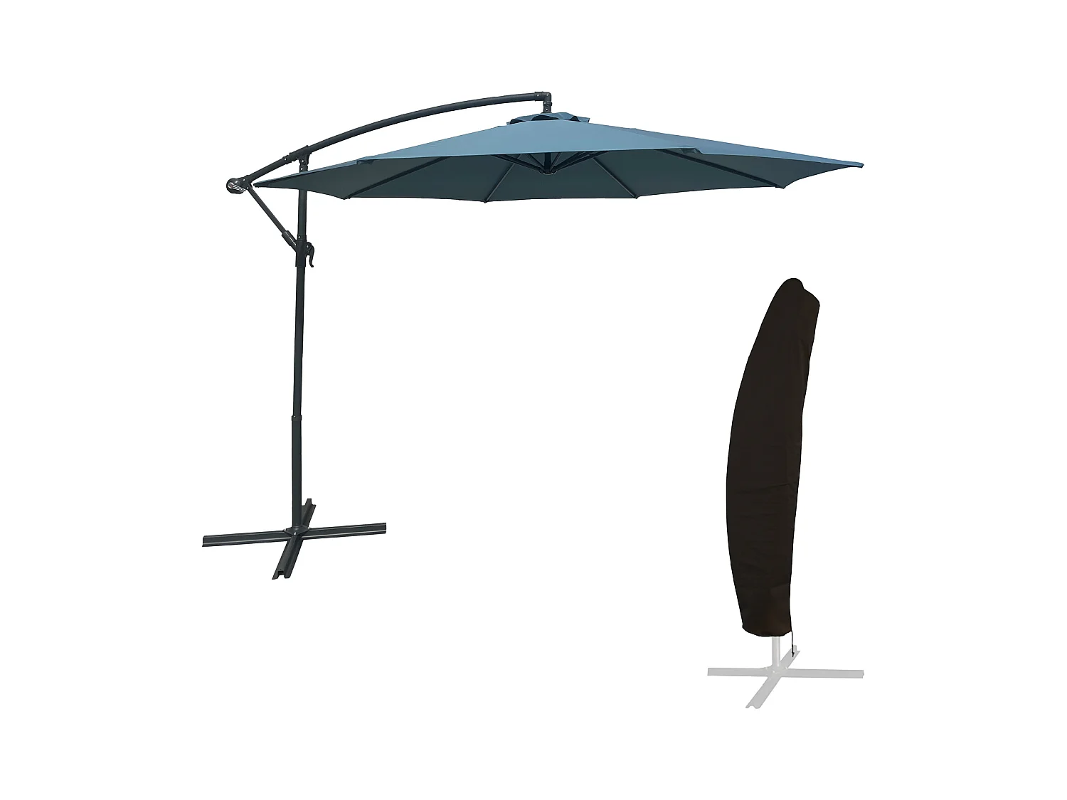 Parasol déporté OAHU rond 3m de diamètre bleu gris + housse - HAPPY GARDEN
