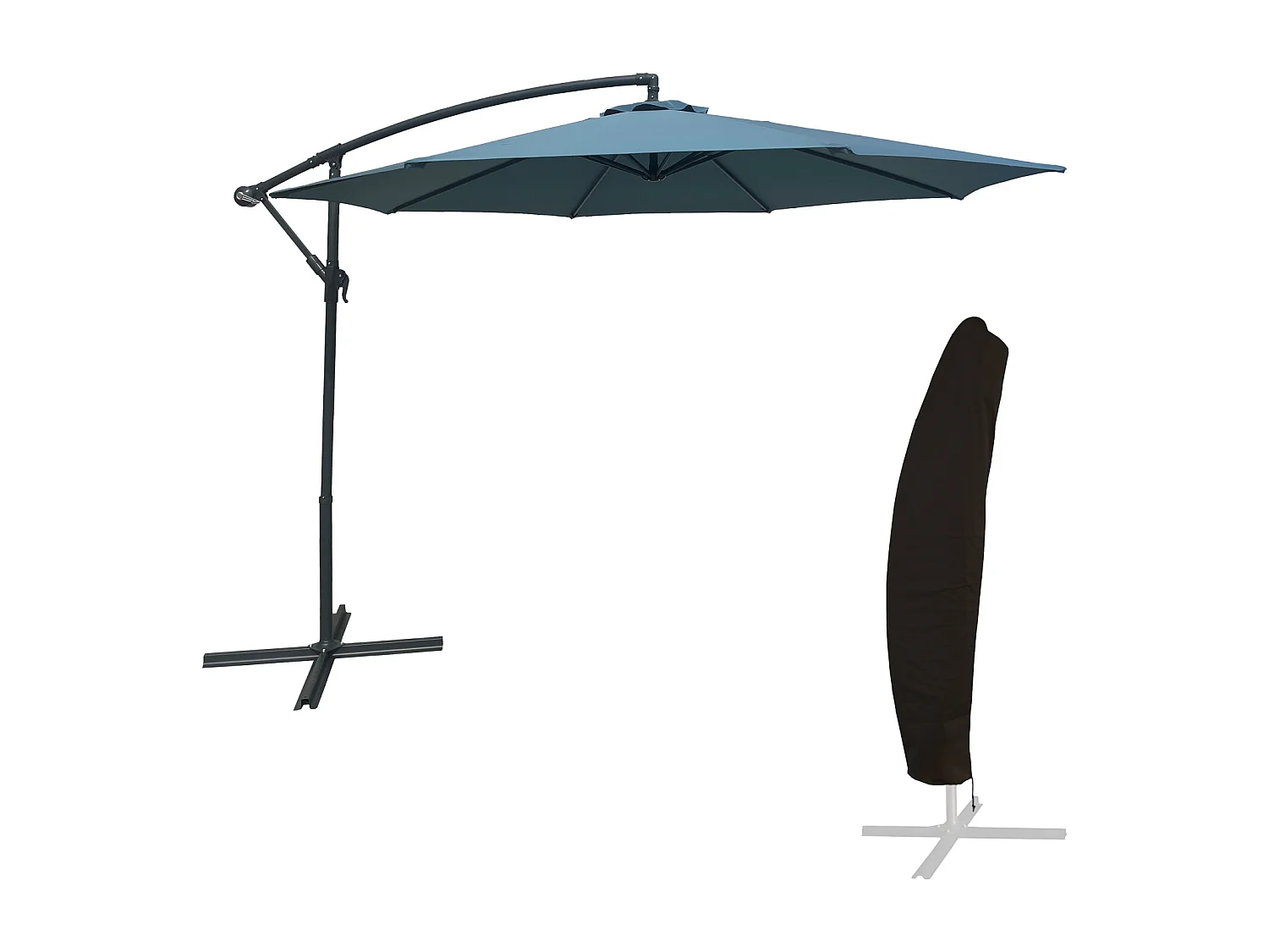 Parasol déporté OAHU rond 3m de diamètre bleu gris + housse - HAPPY GARDEN