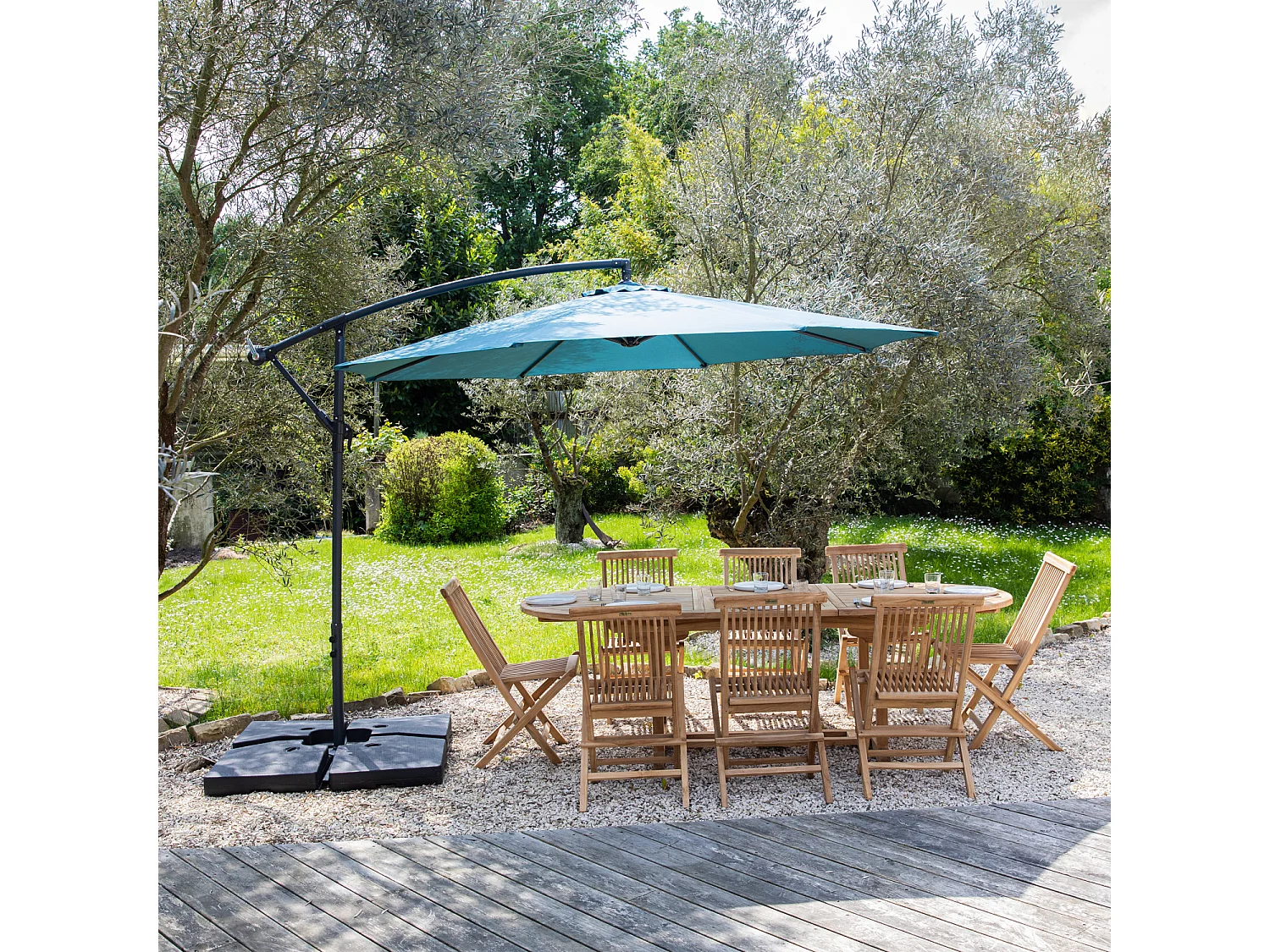 OAHU ronde parasol 3m diameter blauw grijs + hoes