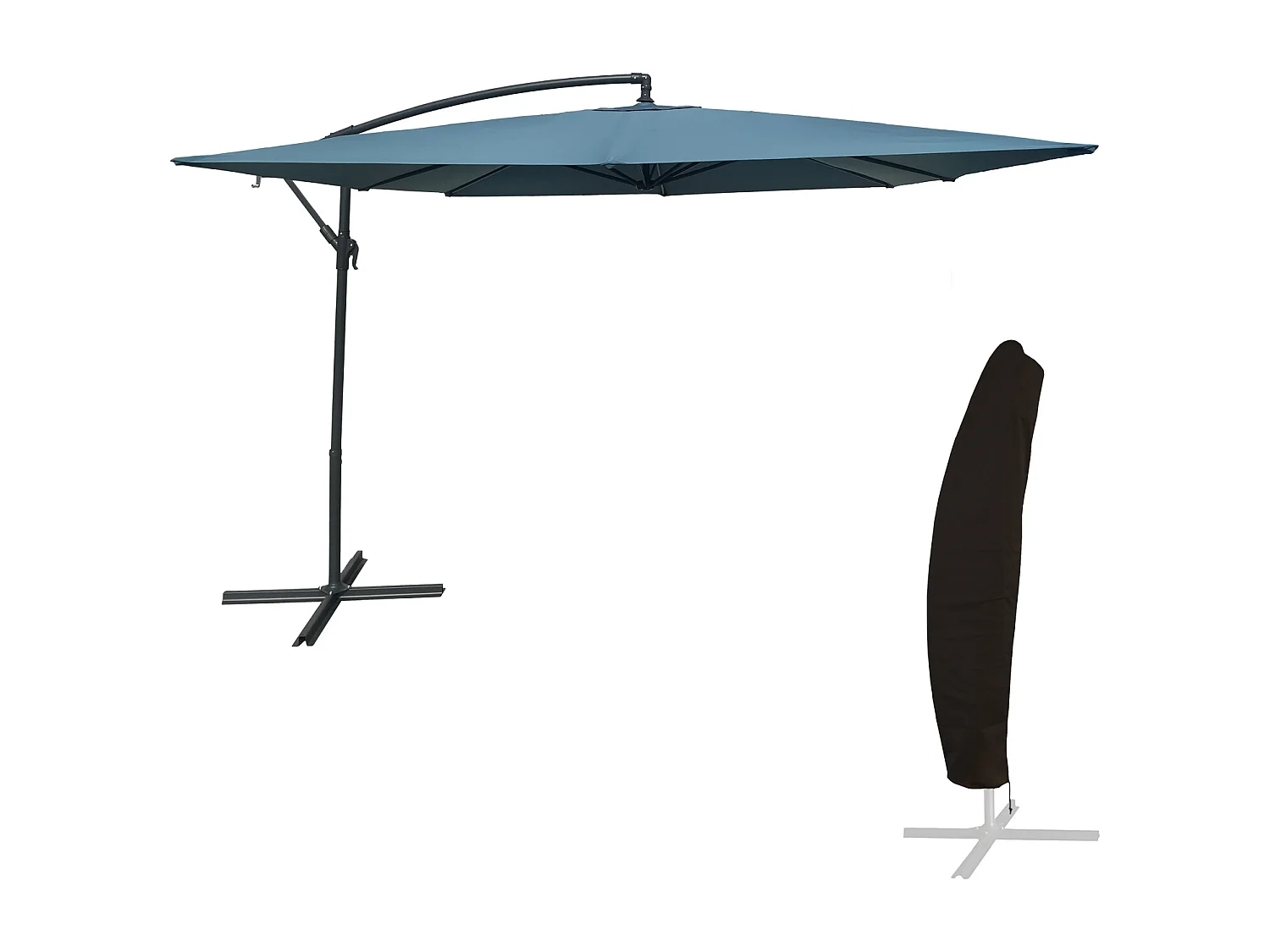 Offset parasol MOLOKAI vierkant 2,7x2,7m blauw grijs + hoes