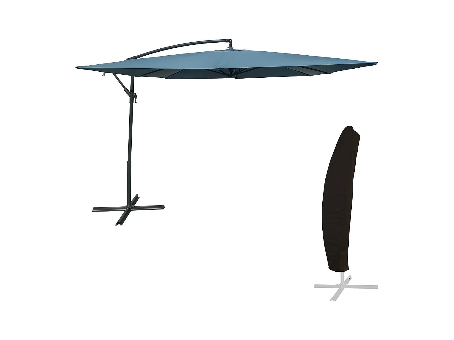 Parasol déporté MOLOKAI carré 2,7x2,7m bleu gris + housse - HAPPY GARDEN