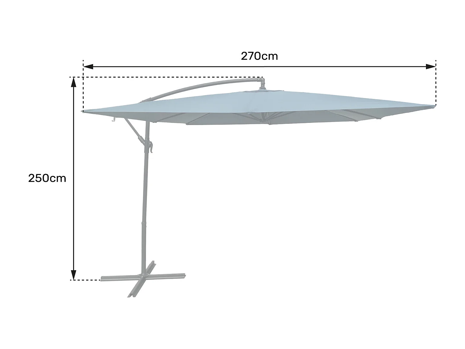 Parasol déporté MOLOKAI carré 2,7x2,7m bleu gris + housse - HAPPY GARDEN