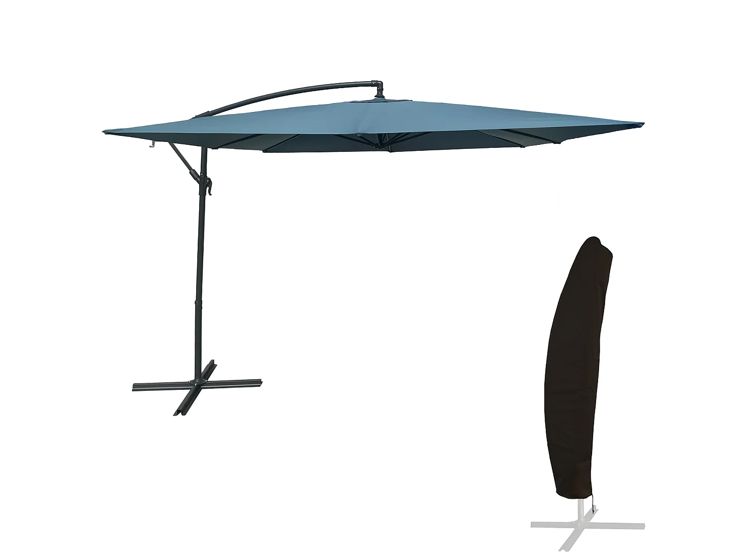 Parasol déporté MOLOKAI carré 2,7x2,7m bleu gris + housse - HAPPY GARDEN