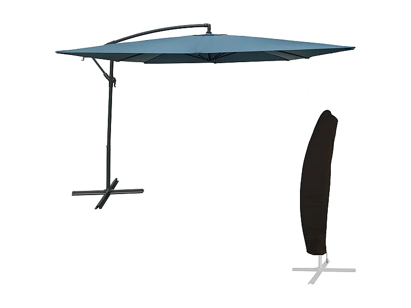 Parasol déporté MOLOKAI carré 2,7x2,7m bleu gris + housse - HAPPY GARDEN