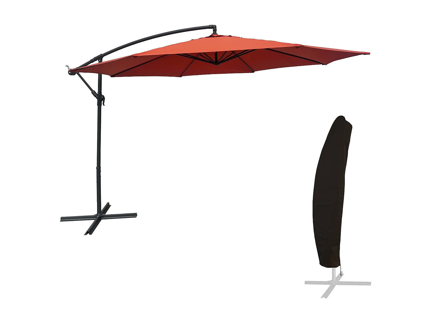 Parasol déporté OAHU rond 3,50m de diamètre terracotta + housse - HAPPY GARDEN