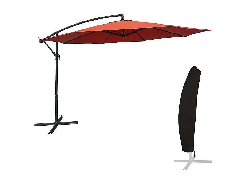 Parasol déporté OAHU rond 3,50m de diamètre terracotta + housse - HAPPY GARDEN