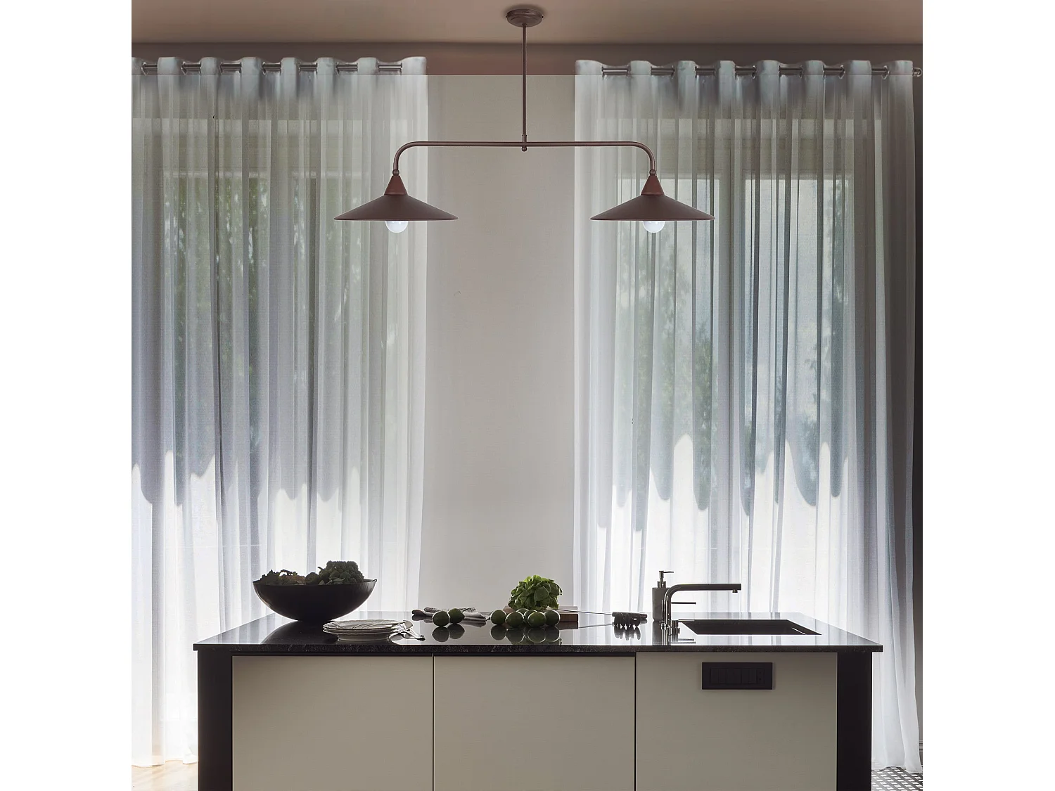 Lampadario metallo sbarra 2 luci TOMBANTE marrone D 90cm