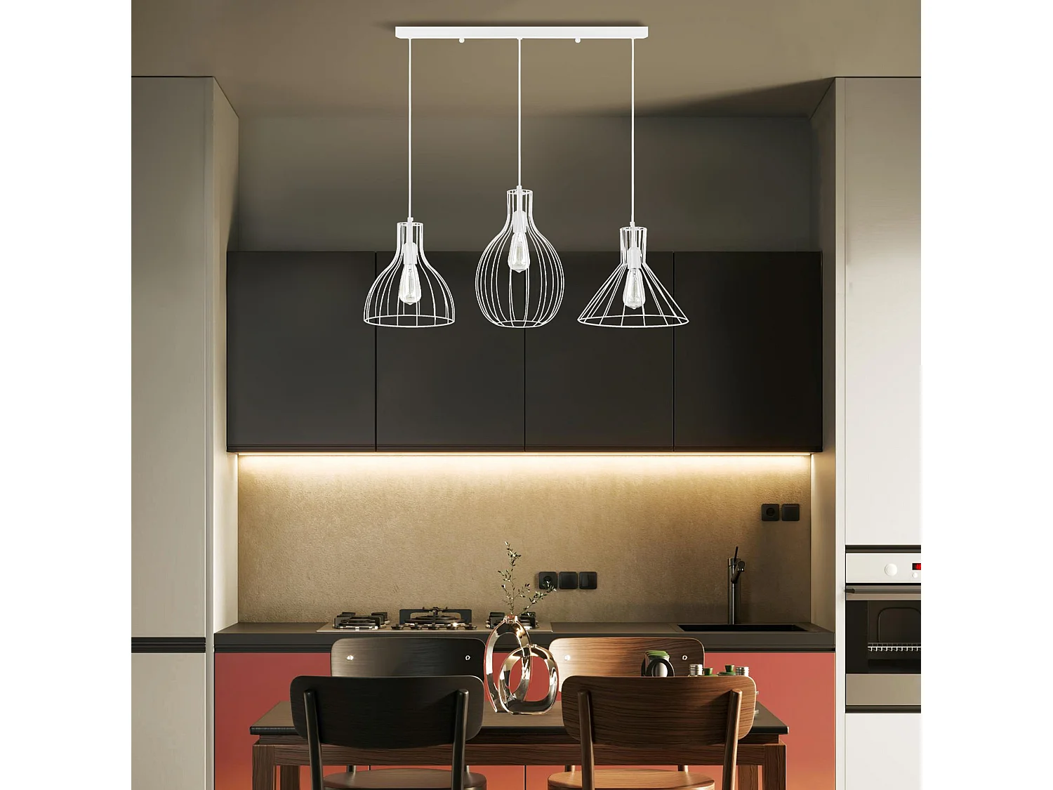 Lampadario  3 luci RUGBY ,POIRE,conico bianco D'90cm