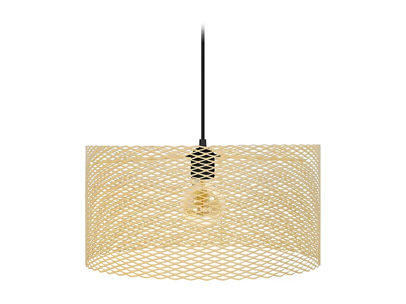 Suspension cylindre métallique á carrée jaune 84 cm.