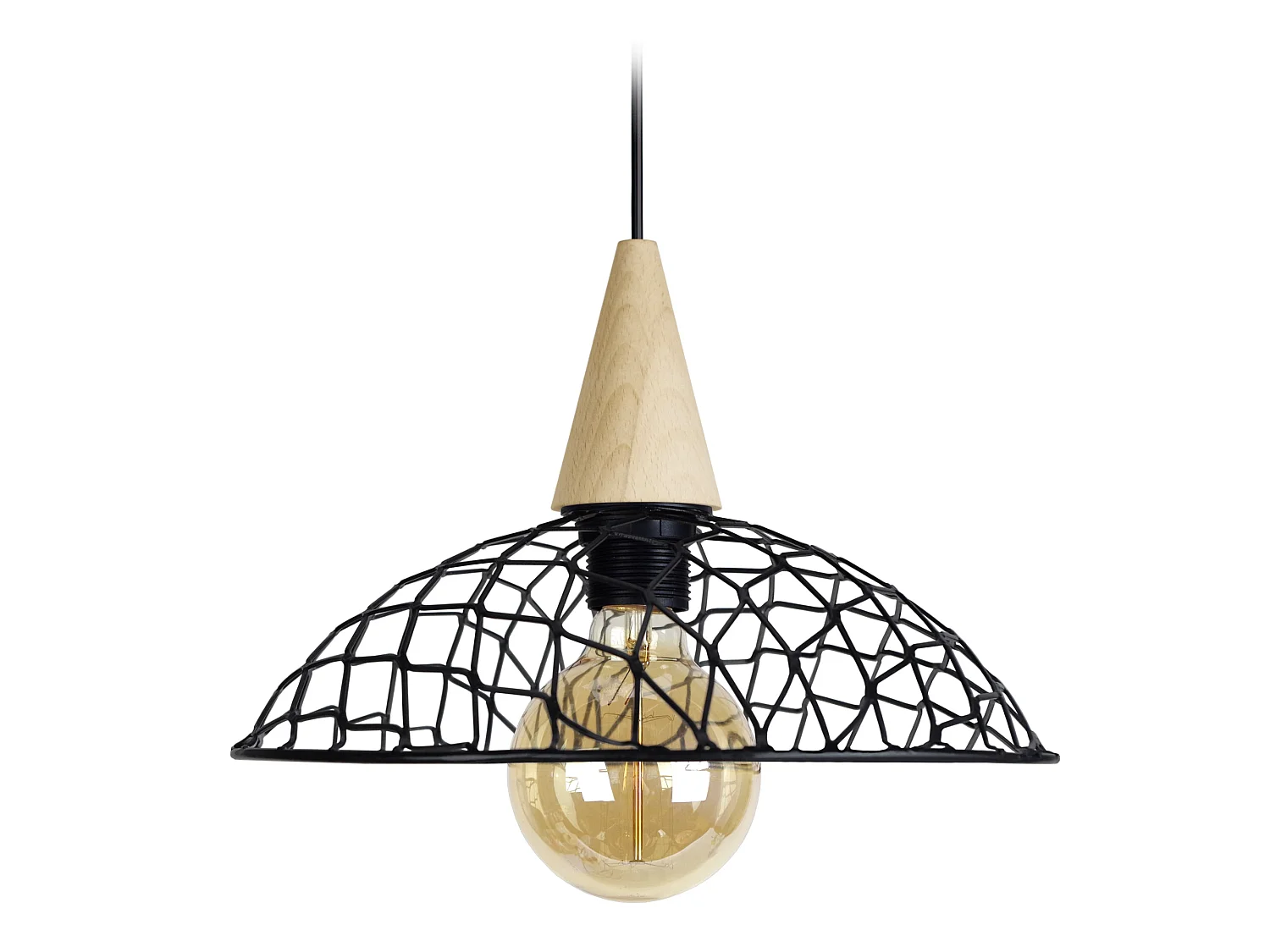 CANOPUS BOIS - Suspension dôme métal naturel et noir