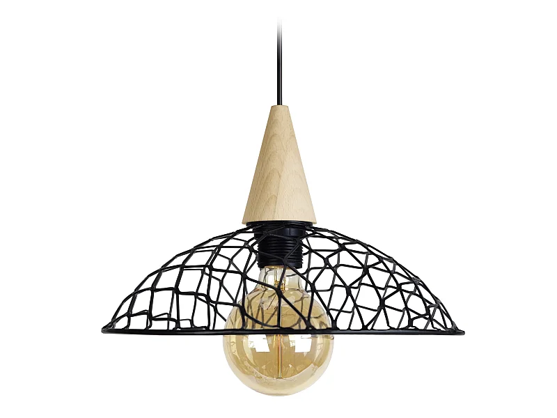 CANOPUS BOIS - Suspension dôme métal naturel et noir