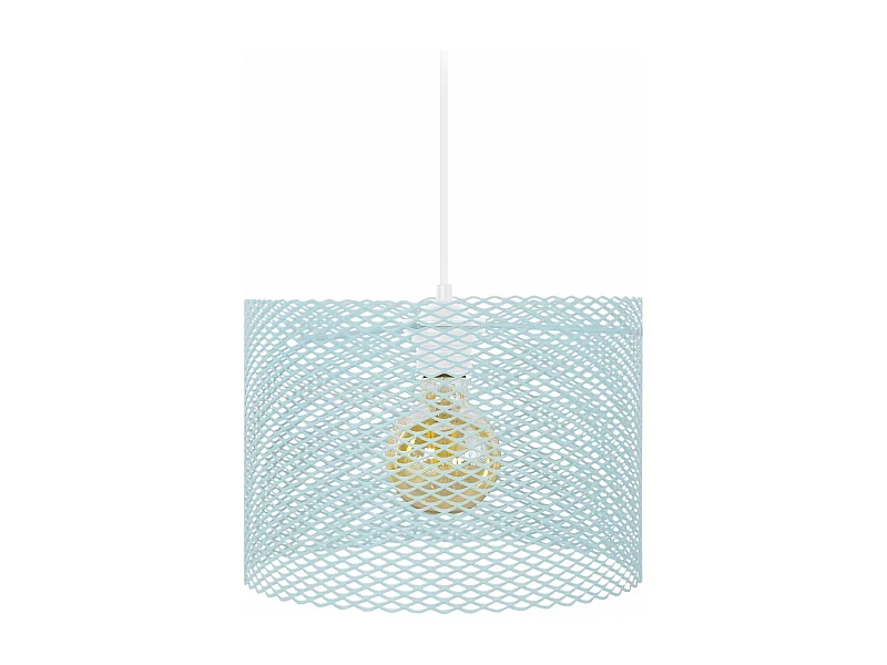 Suspension cylindre treillis métallique Bleu 70 cm.