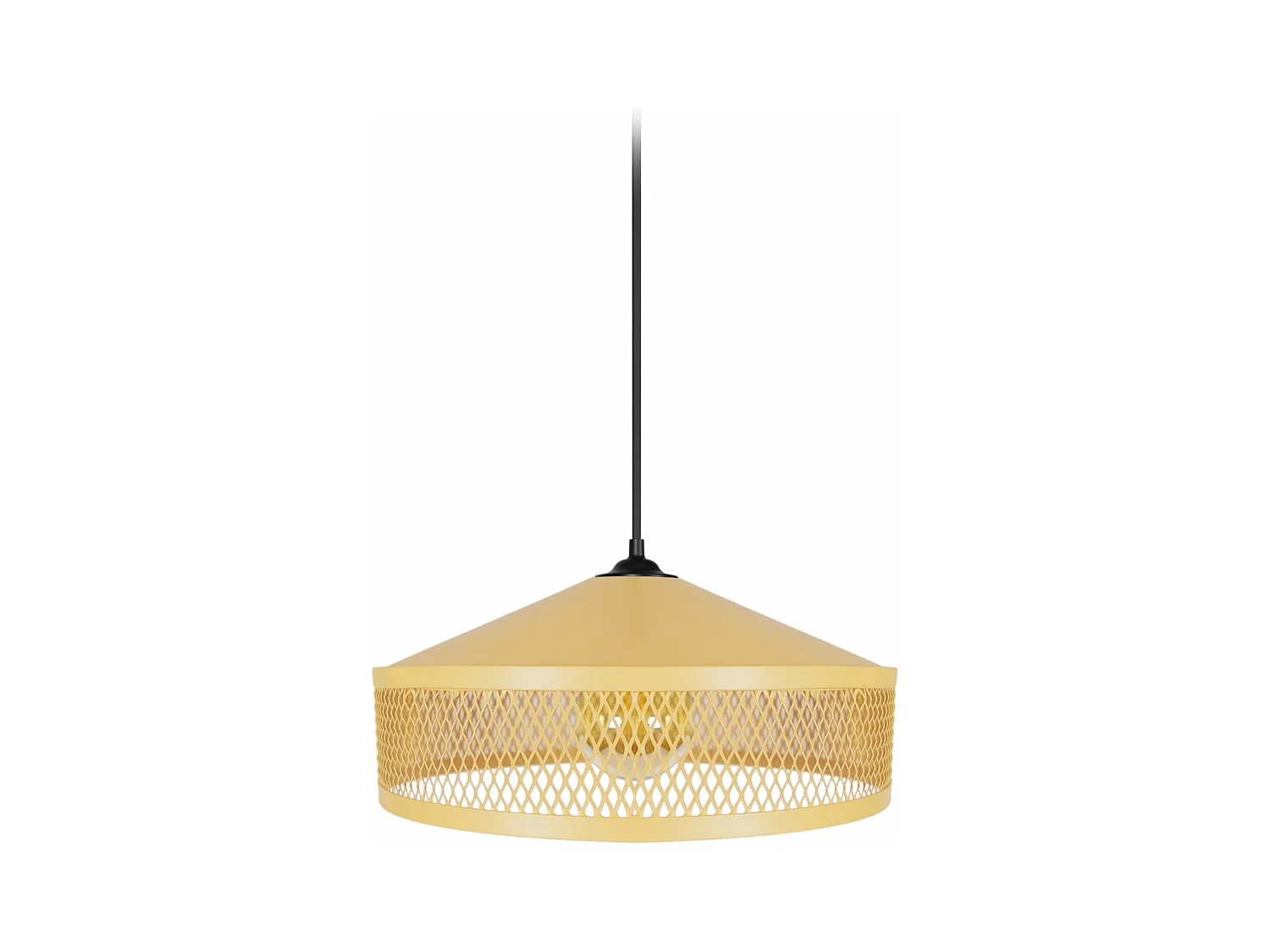 Suspension cone treillis métallique jaune 70 cm.