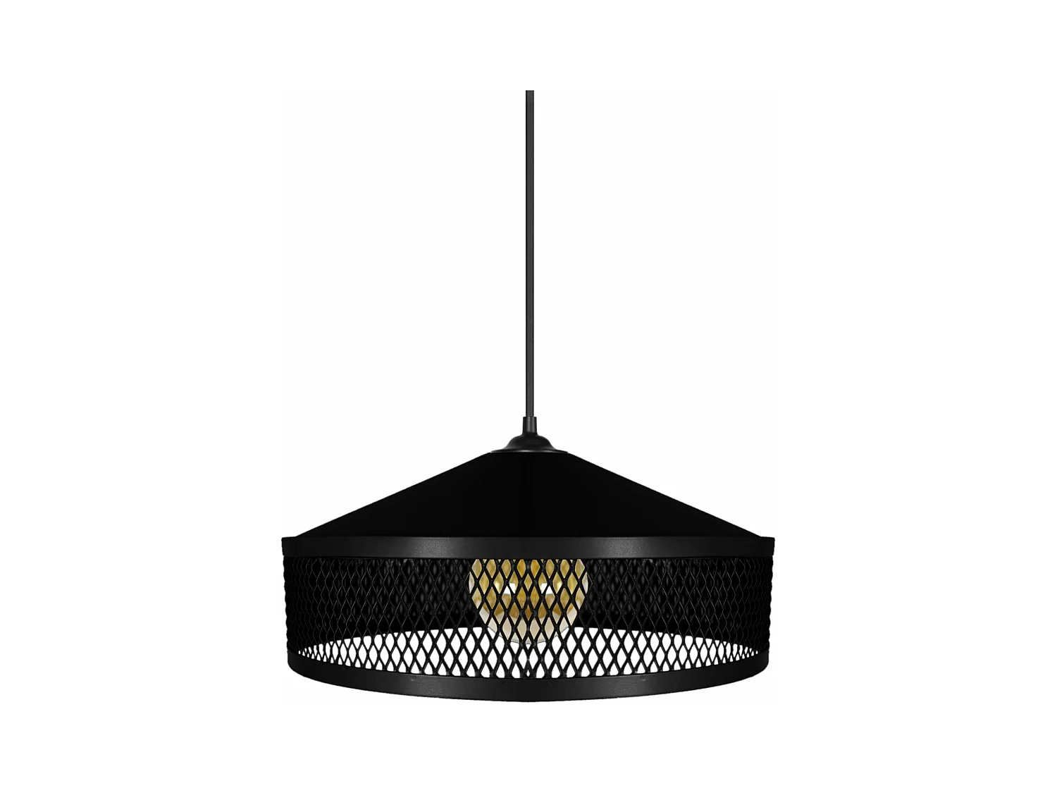 Suspension cone treillis métallique noir 70 cm.