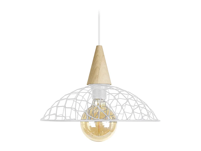 CANOPUS BOIS - Suspension dôme métal naturel et blanc d'ivoire
