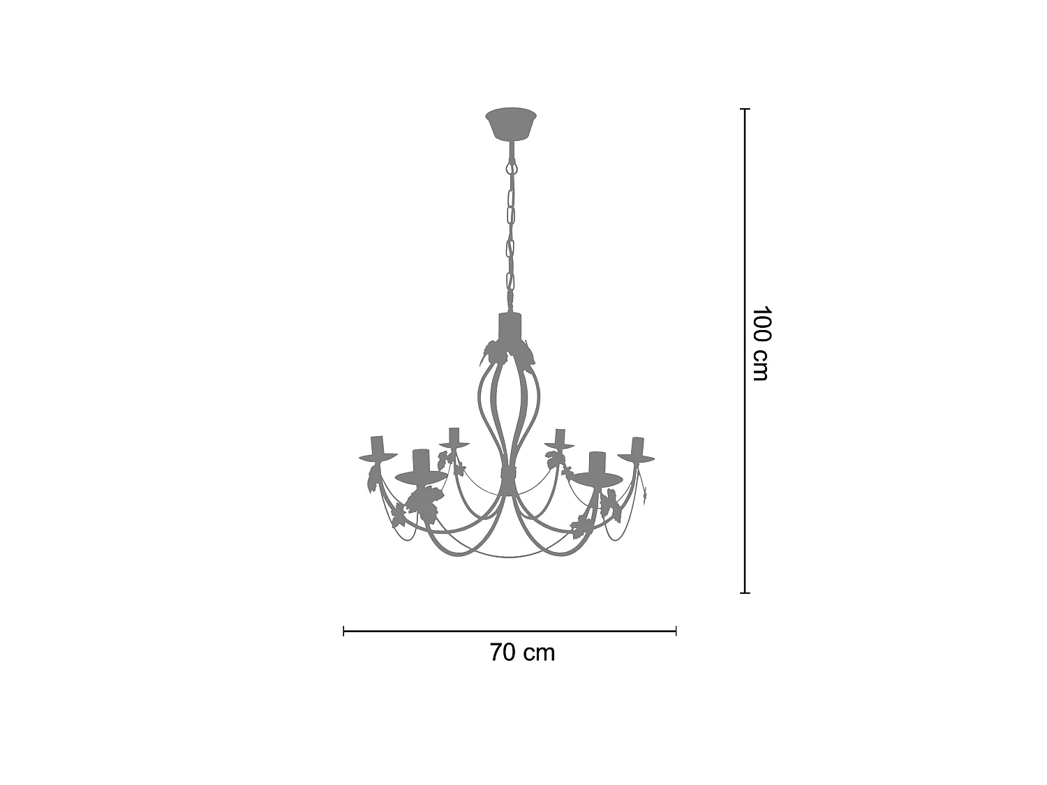 TOURS - Lustre multi bras métal marron et doré