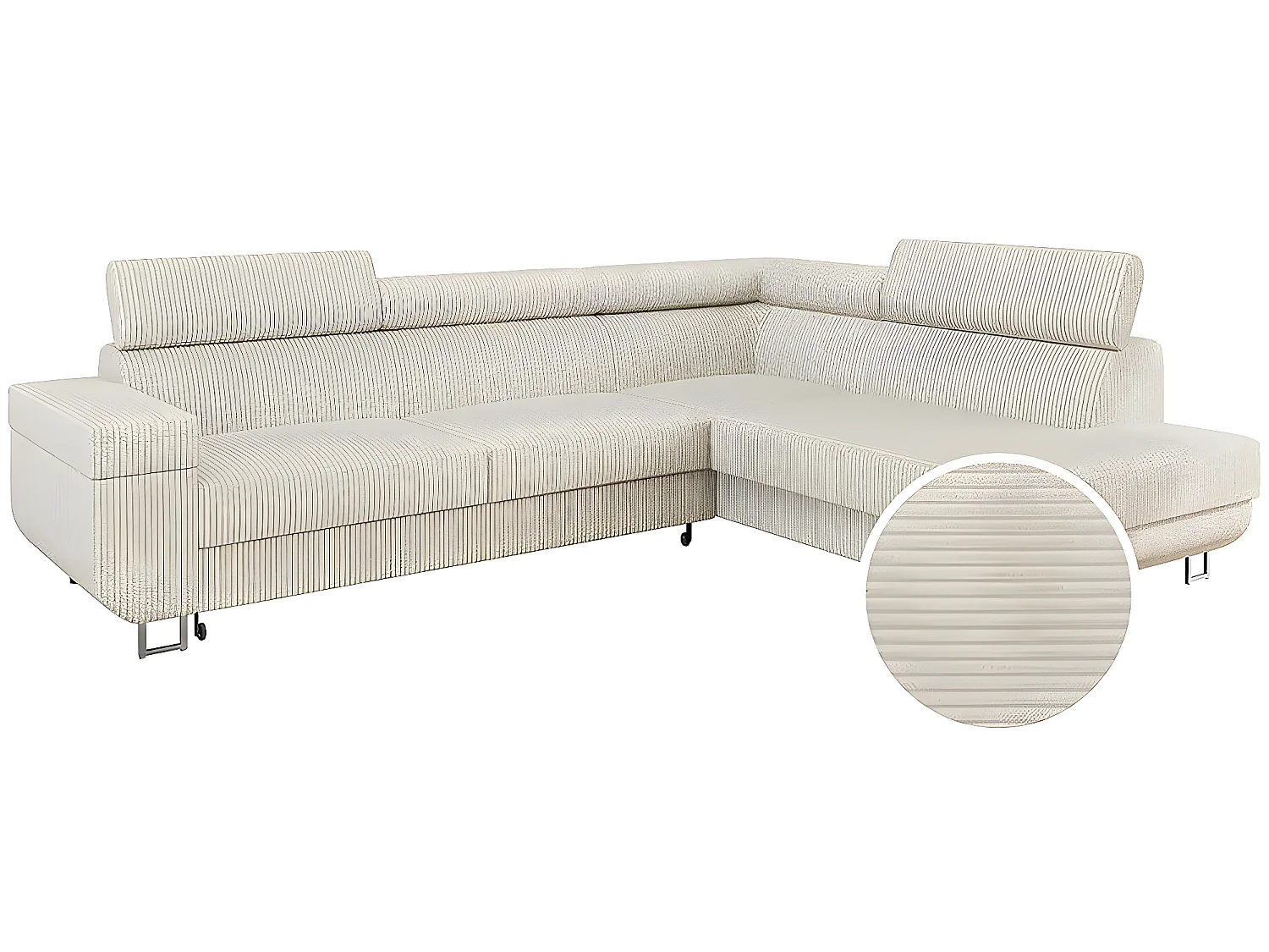 Canapé d'angle Droit "Fonti" en velours côtelé - 5 places - Beige