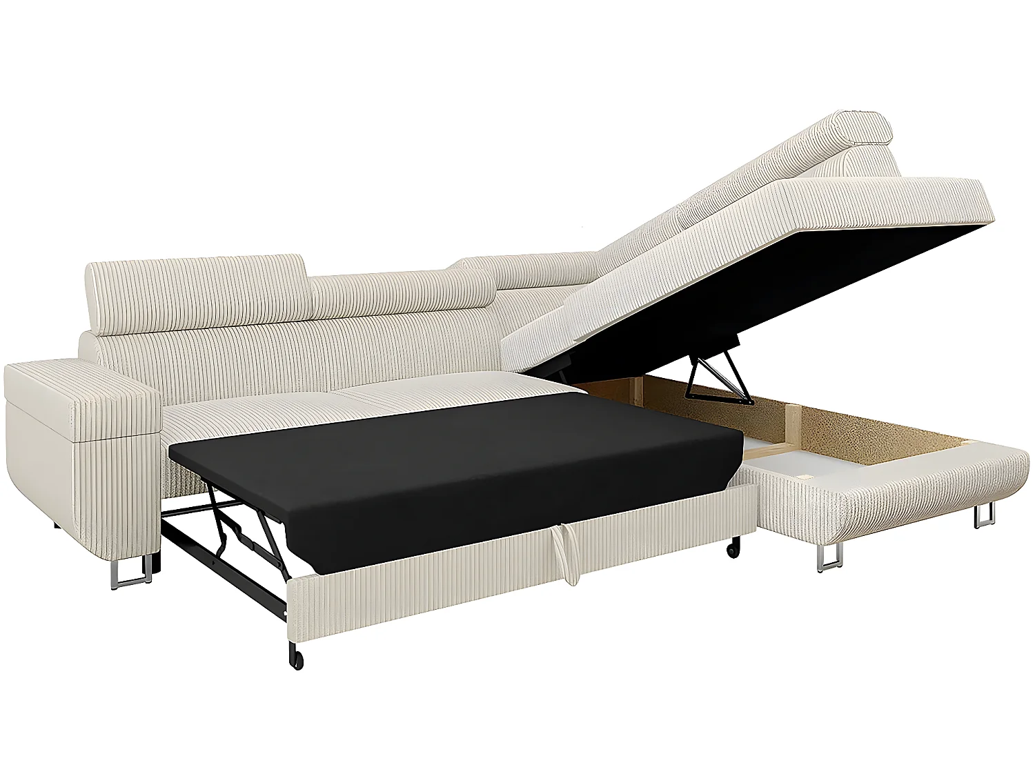 Canapé d'angle Droit "Fonti" en velours côtelé - 5 places - Beige