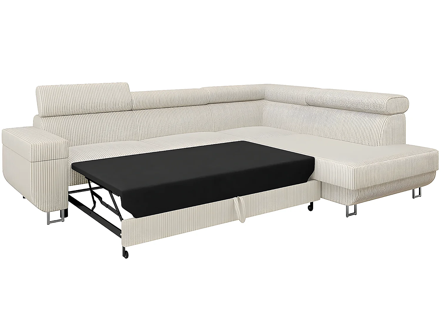 Canapé d'angle Droit "Fonti" en velours côtelé - 5 places - Beige