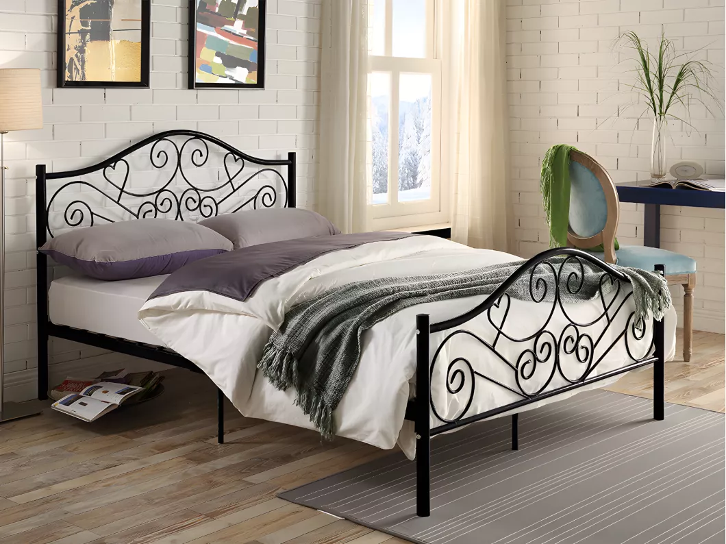 Kauf Unique Metallbett mit Lattenrost - 140 x 190 cm - Schwarz - LEYNA