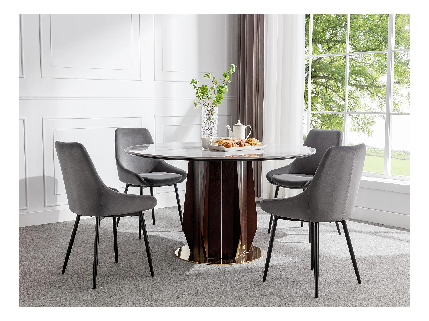 Lot de 6 chaises - Velours et métal noir - Anthracite - MASURIE