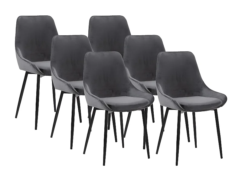 Lot de 6 chaises - Velours et métal noir - Anthracite - MASURIE