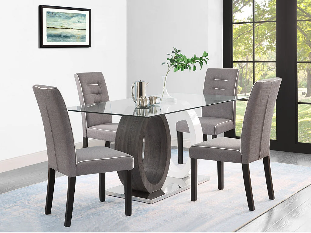 Lot de 6 chaises en tissu et bois d'hévéa - Gris - GABELLE