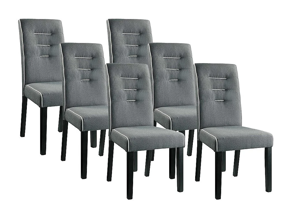Lot de 6 chaises en tissu et bois d'hévéa - Gris - GABELLE