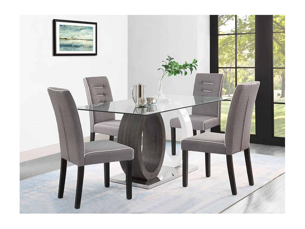 Lot de 6 chaises en tissu et bois d'hévéa - Gris - GABELLE