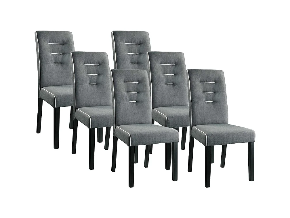 Lot de 6 chaises en tissu et bois d'hévéa - Gris - GABELLE