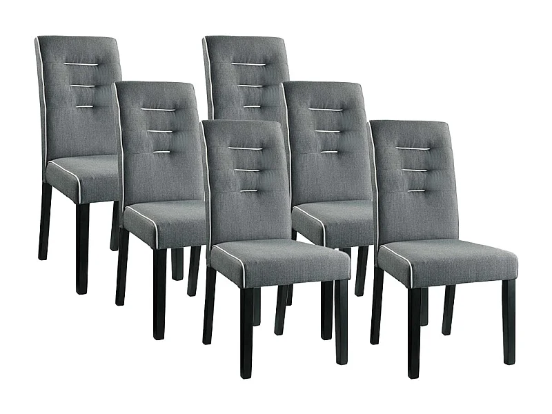Lot de 6 chaises en tissu et bois d'hévéa - Gris - GABELLE