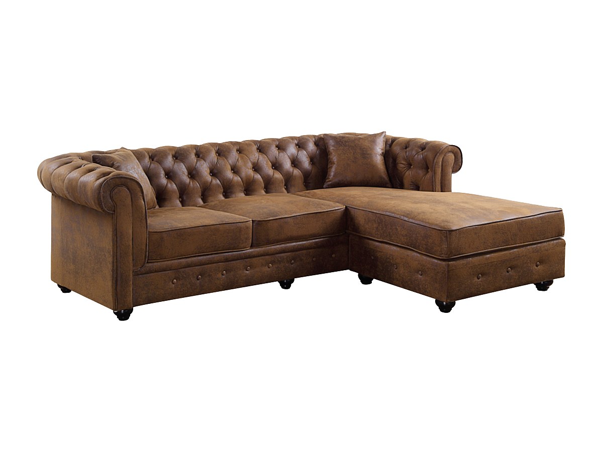 Chesterfield Ecksofa - Microfaser Vintage Look - Braun - TOLEDO günstig online kaufen