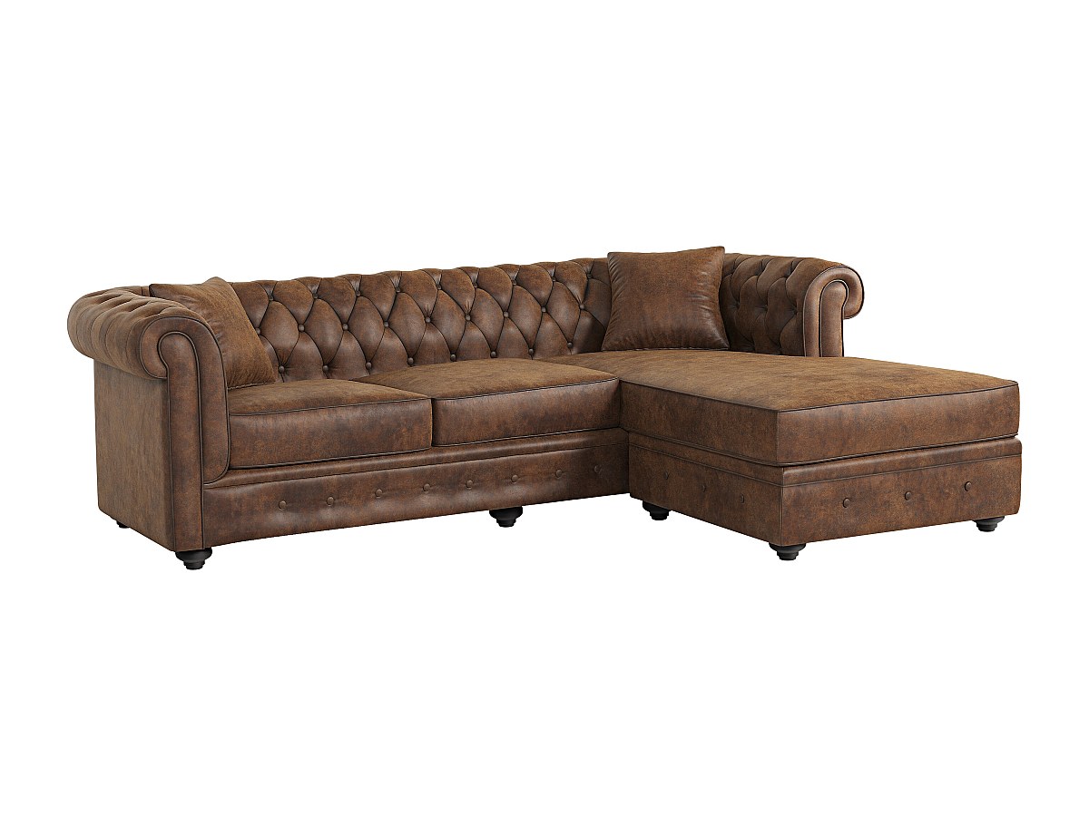 Chesterfield Ecksofa - Microfaser Vintage Look - Braun - TOLEDO günstig online kaufen