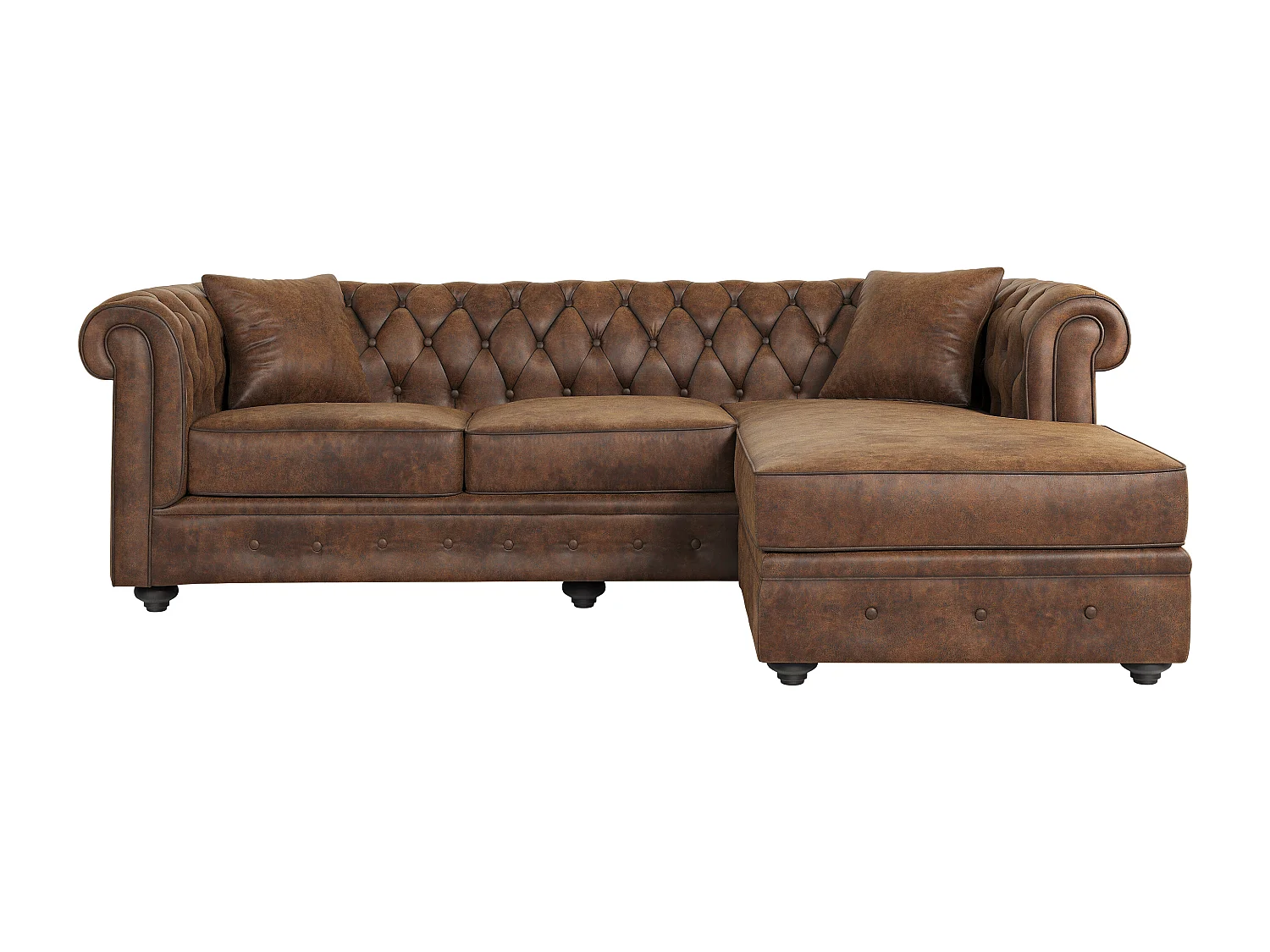 Canapé d'angle chesterfield réversible TOLEDO en microfibre vieillie - Marron