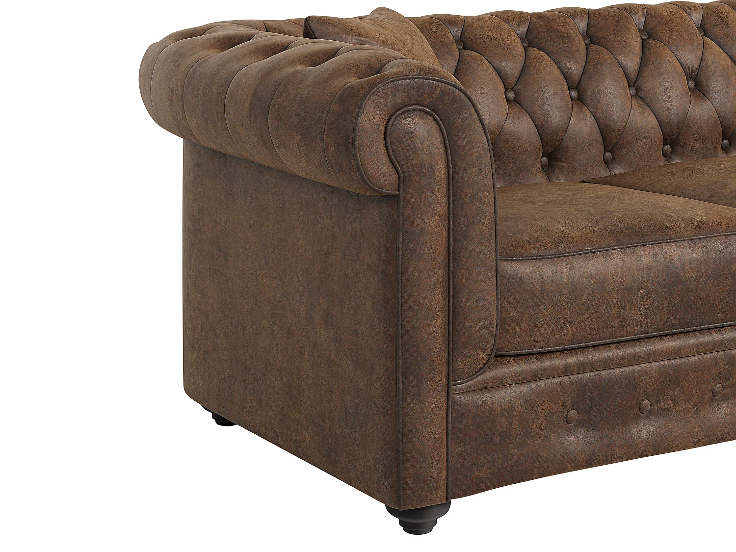 Canapé d'angle chesterfield réversible TOLEDO en microfibre vieillie - Marron