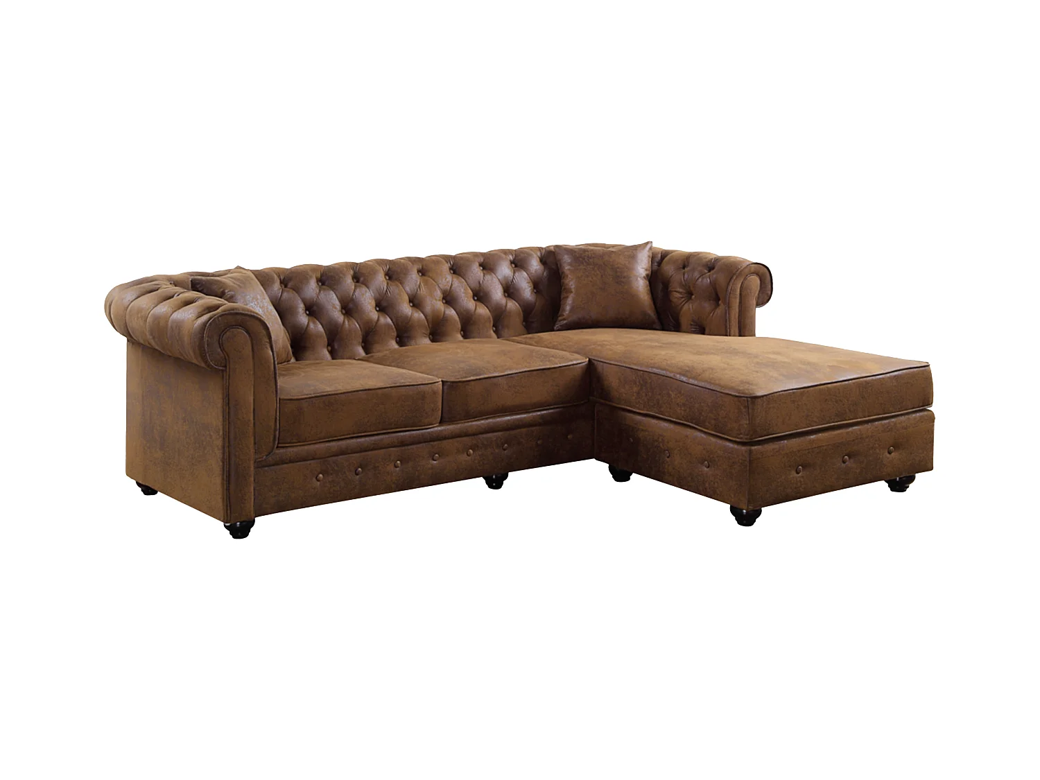 Chesterfield Ecksofa - Microfaser Vintage Look - Braun - TOLEDO