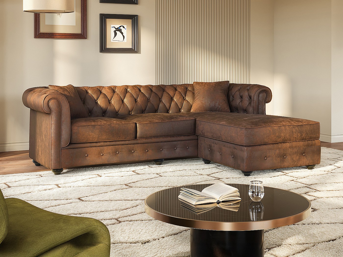 Divano angolare chesterfield microfibra invecchiata TOLEDO