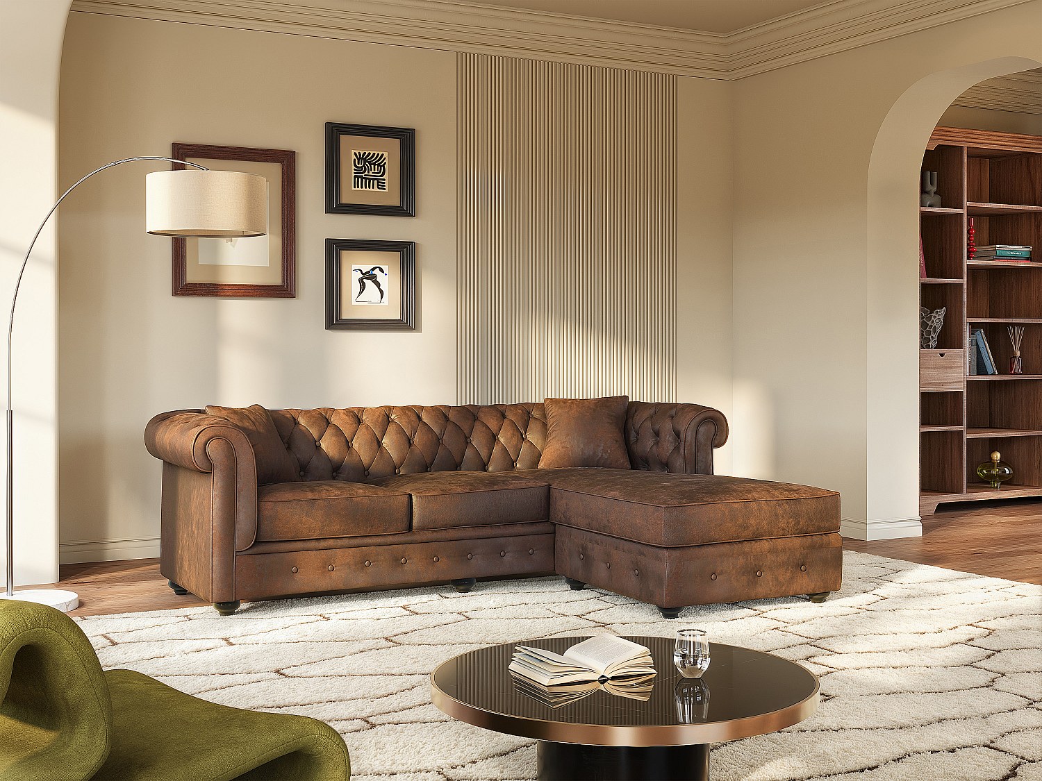 Chesterfield Ecksofa - Microfaser Vintage Look - Braun - TOLEDO günstig online kaufen