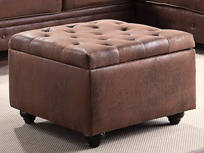 Pouf avec coffre en microfibre vieillie LOMAI - Marron