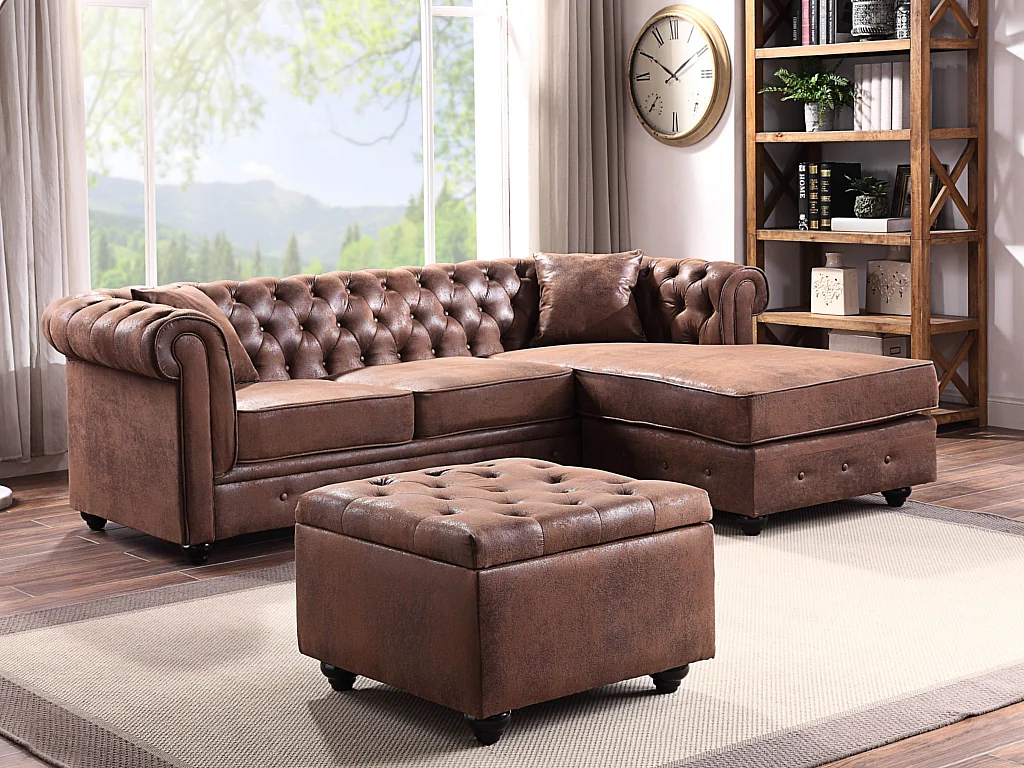 Sitzhocker mit Staukasten - Microfaser - Braun - LOMAI