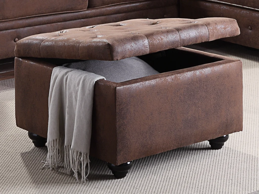 Sitzhocker mit Staukasten - Microfaser - Braun - LOMAI