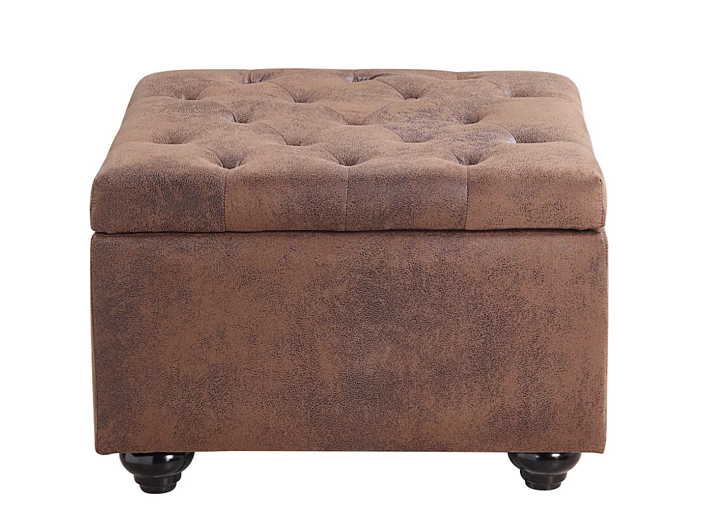 Pouf avec coffre en microfibre vieillie LOMAI - Marron