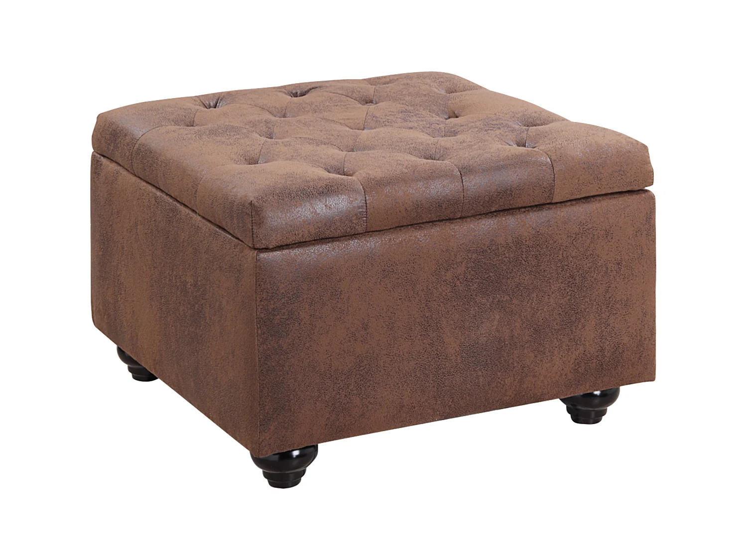 Pouf avec coffre en microfibre vieillie LOMAI - Marron