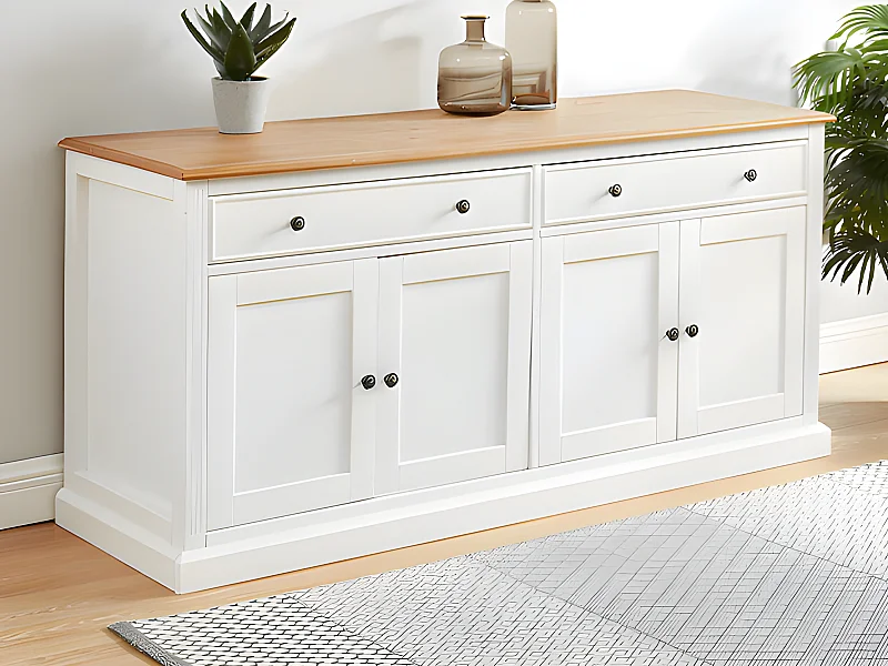 Sideboard mit 4 Türen & 2 Schubladen - Kiefernholz - Weiß - HONFLEUR